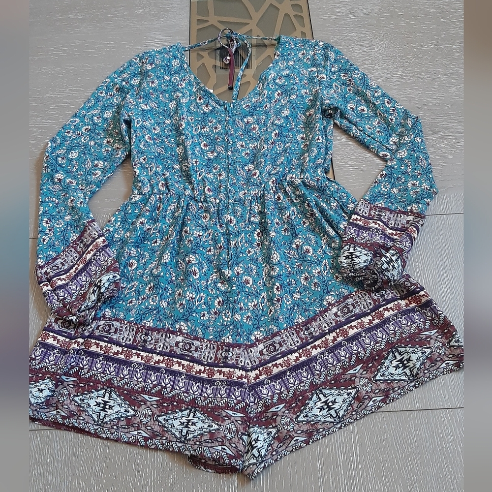 Xhilaration Blue and Purple Floral Bohemian  Romper